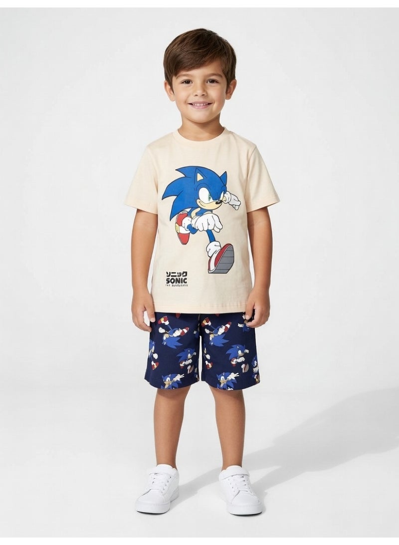 Sonic | Boys Short Sleeve T-Shirt & Shorts Set | Beige - Image 3